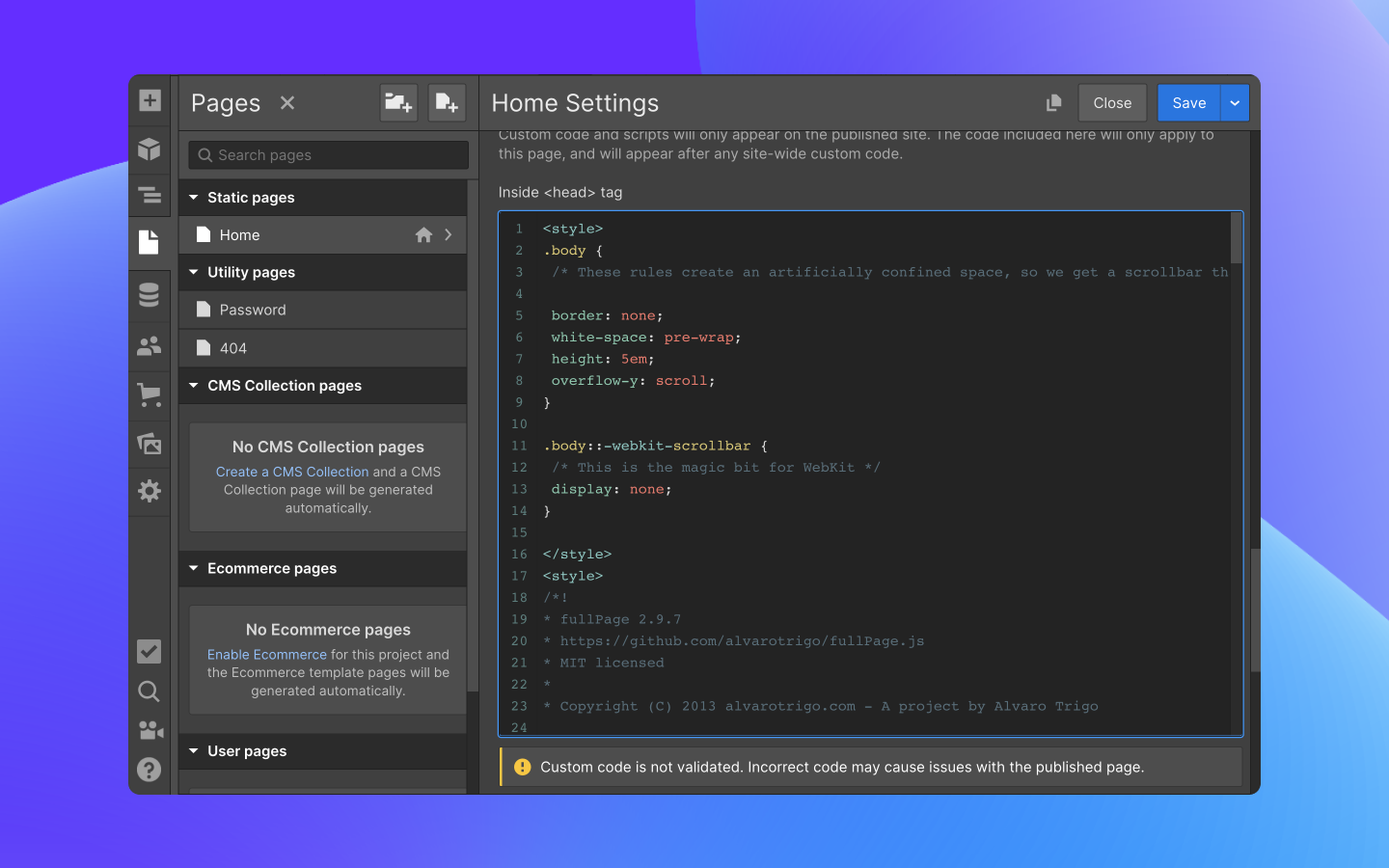 How to add fullPage JS to your webflow website Flowbase